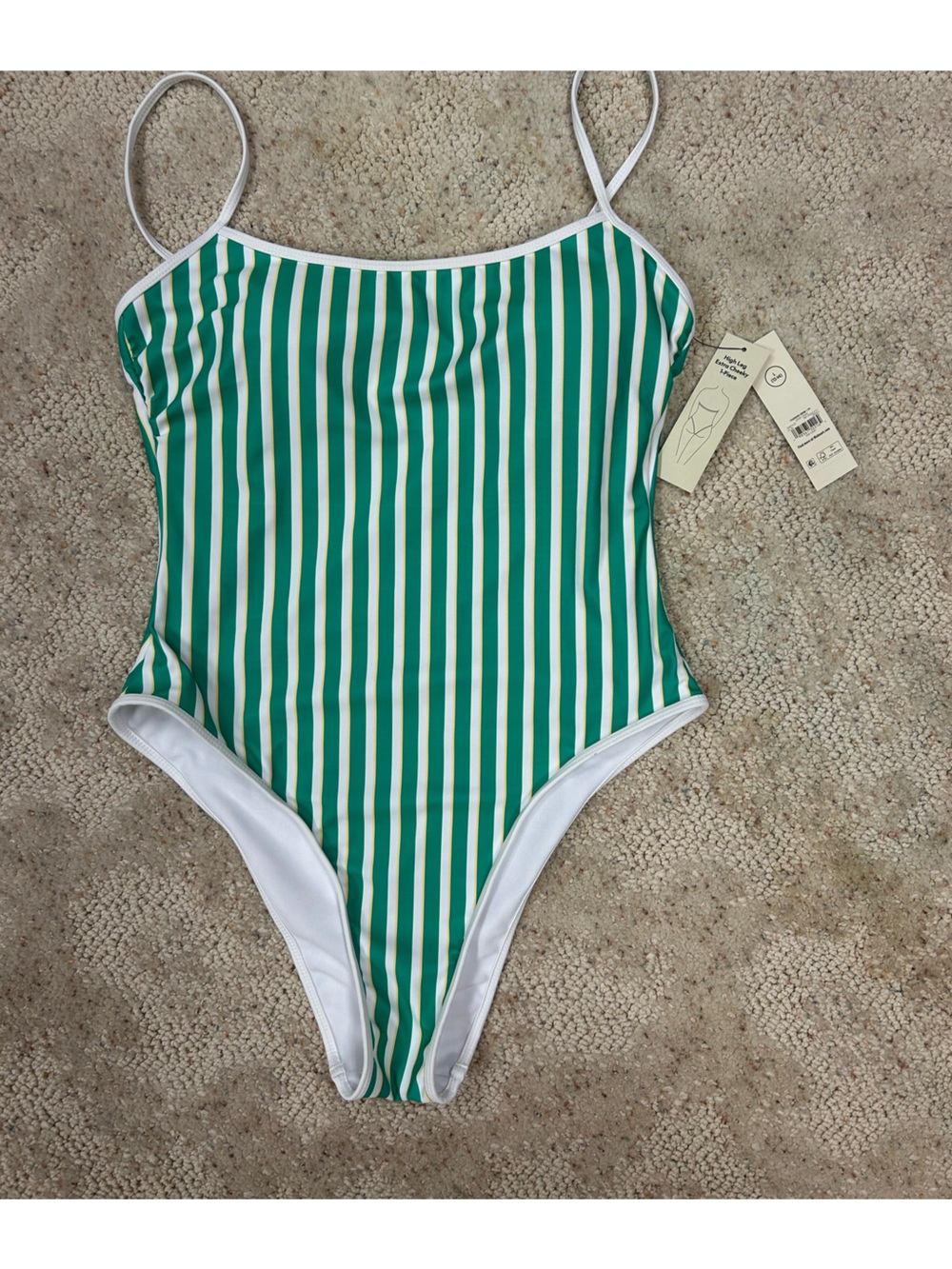 Green & White Vertical Stripe One-Piece Swimsuit